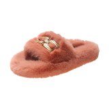 Women's Fashion Chain Buckle Flat Bottom Indoor Slippers C0819