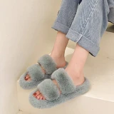 Women Open Toe Warm Plush House Fur Slippers C0314