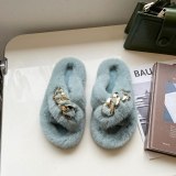Women Platform Metal Button Fur Slippers Outdoor Slides C0617