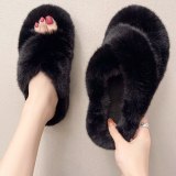 Women Winter Cross Belt Fur Slippers Indoor Shoes C0213
