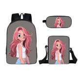 New Cartoon Student Polyester Double-Layer Pencil Three-Piece School Backpacks