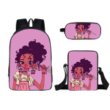 New Cartoon Student Polyester Double-Layer Pencil Three-Piece School Backpacks