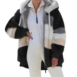 Women's Autumn and Winter Loose Plush Hooded Jacket Coats 806071