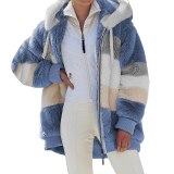 Women's Autumn and Winter Loose Plush Hooded Jacket Coats 806071