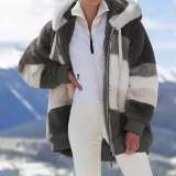 Women's Autumn and Winter Loose Plush Hooded Jacket Coats 806071