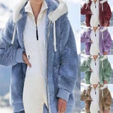 New Autumn And Winter Women Loose Plush Zipper Hooded Jacket Coats 991021