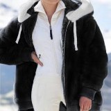 New Autumn And Winter Women Loose Plush Zipper Hooded Jacket Coats 991021