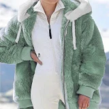 New Autumn And Winter Women Loose Plush Zipper Hooded Jacket Coats 991021