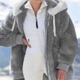 New Autumn And Winter Women Loose Plush Zipper Hooded Jacket Coats 991021