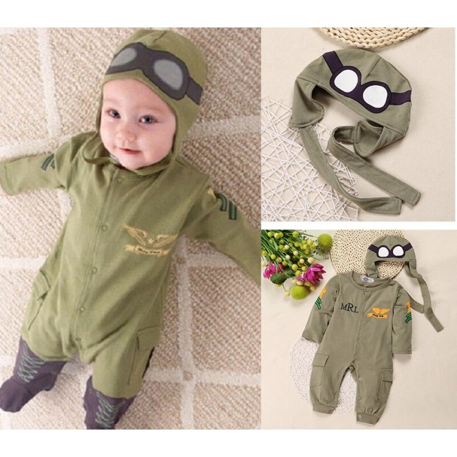 Spring Autumn Baby Rompers + Cap Boys Clothes Newborn Jumpsuits YZHY10516