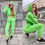 Fashion Women's Hooded Two Pcs One Set Tops With Bottom Pants Outfit Outfits 924253
