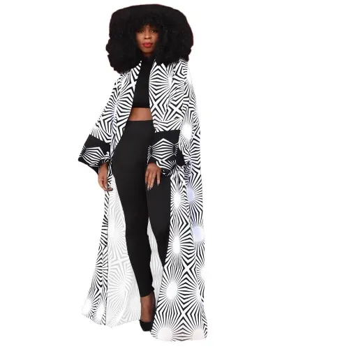 Women Fashion O Neck Long Sleeve Loose Printing Jacket Coats DY694354