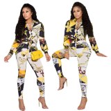 Women Fashion Print Two Pcs One Set Tops With Bottom Pants Outfit Outfits DY667384
