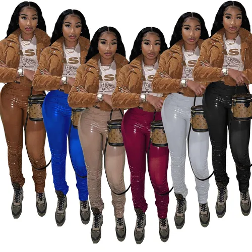 Women's Hollow Out High Waist Long PU Leather Pants XM612031
