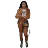 Women's Hollow Out High Waist Long PU Leather Pants XM612031