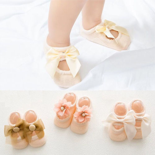 3 Pairs Bowknot Baby Girls Cotton Lace Flower Princess Short Floor Socks