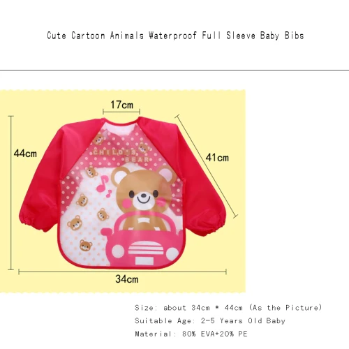Waterproof Full Sleeve Cartoon Animals Cute Baby Bibs