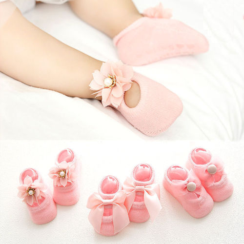 3 Pairs Bowknot Baby Girls Cotton Lace Flower Princess Short Floor Socks