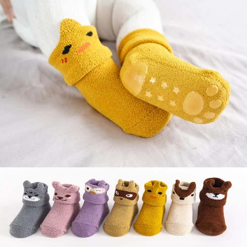 Autumn Winter Newborn Warm Coral Fleece Baby Anti Slip Floor Socks