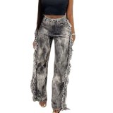 Women Jeans High Waist Tie Dye Straight Pant Pants LR18895106