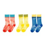 3 Pairs Fashion Girls Crystal Striped Colorful Transparent Socks 082334