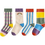 4Pairs/Lot Autumn And Winter Cute Striped Combed Cotton Rainbow Socks 087485