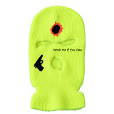 Autumn and Winter Ski Knitted Embroidered Three-Hole Hats