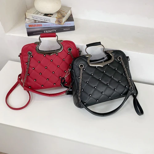 Women's Soft Leather One Shoulder Rivet Handbags 184-1585667