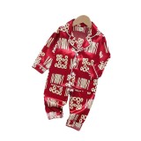 Children's Single-Breasted Two Pieces Ice Silk Pajamas