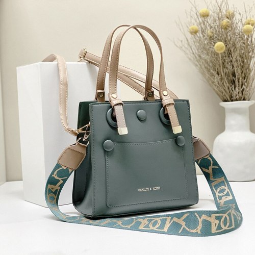 Women's Fashion Simple  PU Leather Square Tote Handbags 105-666273