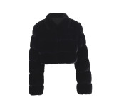 Women's Short Faux Fur Jacket Long Sleeve Stitching Coats 0041223