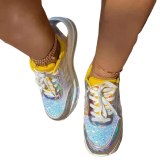 Spring and Autumn Thick Sole Shallow Mouth Sequin Splice Shoes