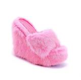 Women Faux Fur Drag Outdoor All-Match Round Slippers