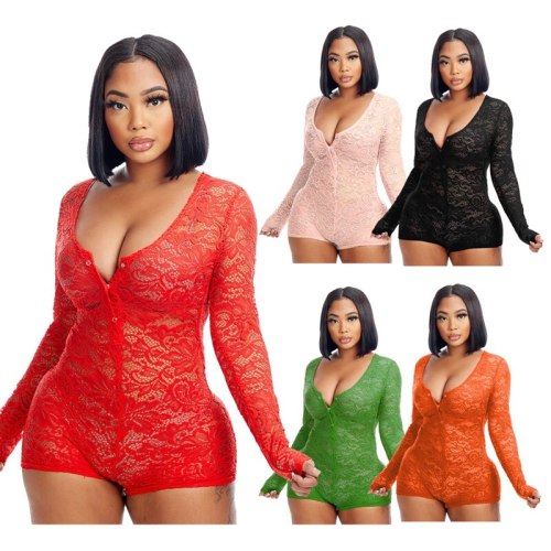 Women Sexy Mesh Sheer Lace Long Sleeve Bodysuits Bodysuit Outfit Outfits 11526#