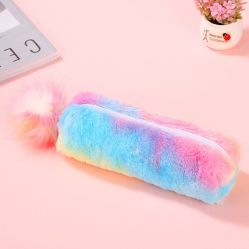 New Rainbow Color Plush Student Large Capacity Pencil Case XW-06475