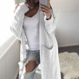 Women Autumn New Cotton V-Neck Long Sleeve Long Sweater Coats 51829
