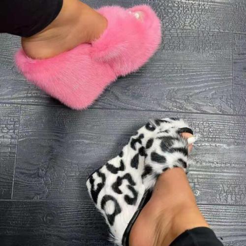 Women Faux Fur Drag Outdoor All-Match Round Slippers