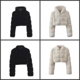 Women's Short Faux Fur Jacket Long Sleeve Stitching Coats 0041223