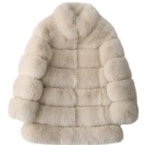 Mid-length Stand Collar Faux Fox Fur Women Long Thick Warm Coats 006172
