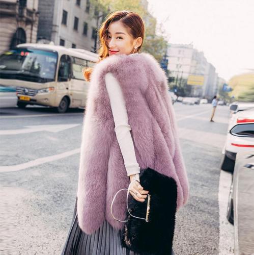 Women Winter Faux Fur Medium Long Vest Coats 00415
