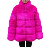 Slimming Stand Collar Imitation Fox Fur Coats 00314