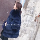 Mid-length Stand Collar Faux Fox Fur Women Long Thick Warm Coats 006172