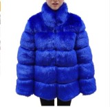 Slimming Stand Collar Imitation Fox Fur Coats 00314
