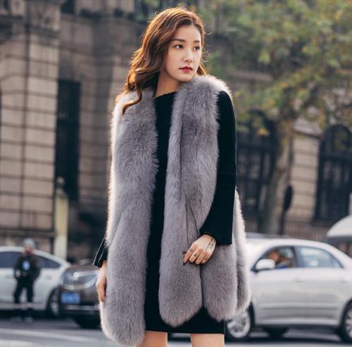 Women Winter Faux Fur Medium Long Vest Coats 00415