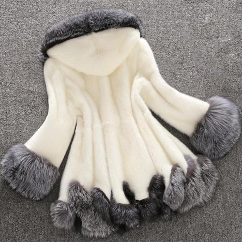 Women Winter Faux Fur Plush Long Sleeve Hooded Button Jacket Coats 004253