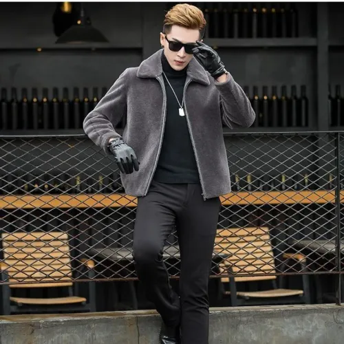 Autumn Winter Men Fashion Faux Sheepskin Fur Jackets Warm Coats 003041