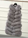Women's New Splicing Long Vests With Sleeveless Faux Fox Fur Vest