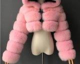 Women Faux Fox Fur Coat Faux Rabbit Fur Collar Warm Coats 00014556