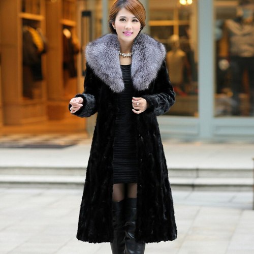 Winter Women's Long Faux Fox Fur Collar Mink Coats