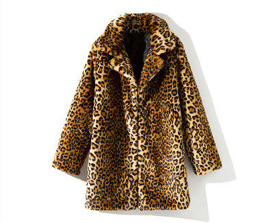 Korean Style Fur Mid-Length Collar Sexy Leopard Print Coats 005667